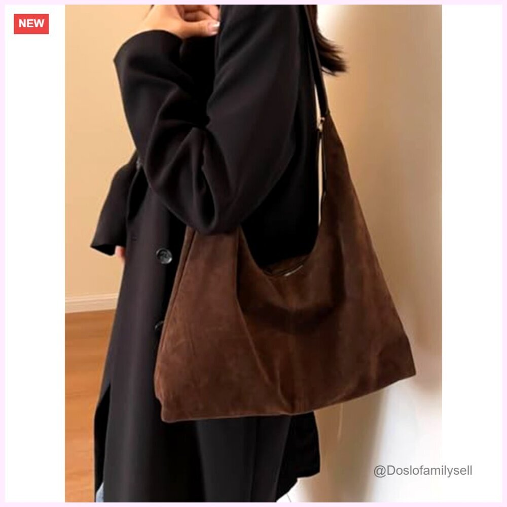 Slouchy Suede Shoulder Bag Crescent Tote Work Travel Purse Minimal Chic - Picture 3 of 7
